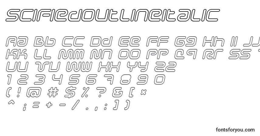 Schriftart SciFiedOutlineItalic – Alphabet, Zahlen, spezielle Symbole