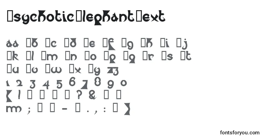 Czcionka PsychoticElephantText – alfabet, cyfry, specjalne znaki