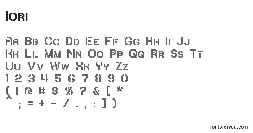 Schriftart Iori – Alphabet, Zahlen, spezielle Symbole