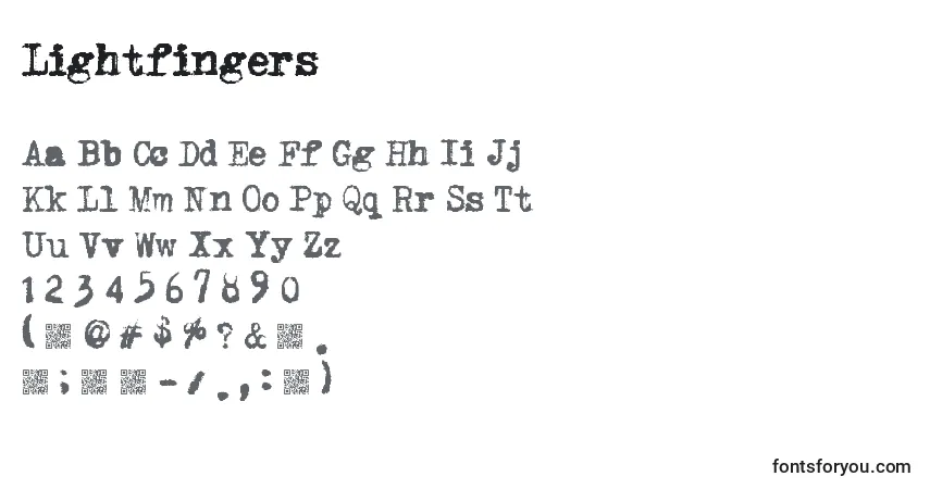 Lightfingersフォント–アルファベット、数字、特殊文字