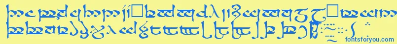 フォントMoromaRegular – 青い文字が黄色の背景にあります。