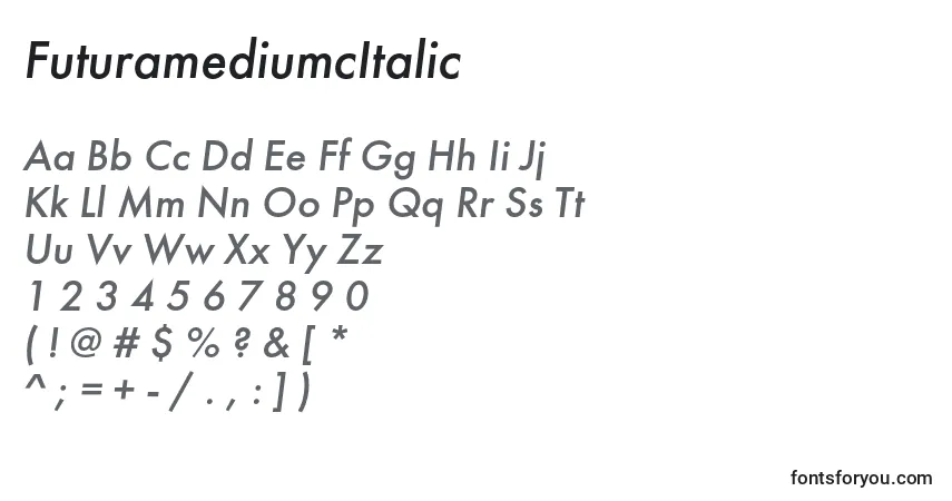 Шрифт FuturamediumcItalic – алфавит, цифры, специальные символы
