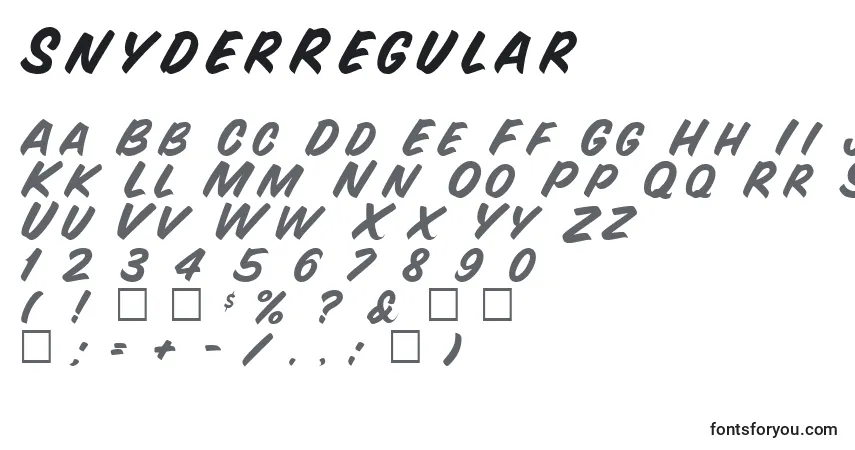 A fonte SnyderRegular – alfabeto, números, caracteres especiais