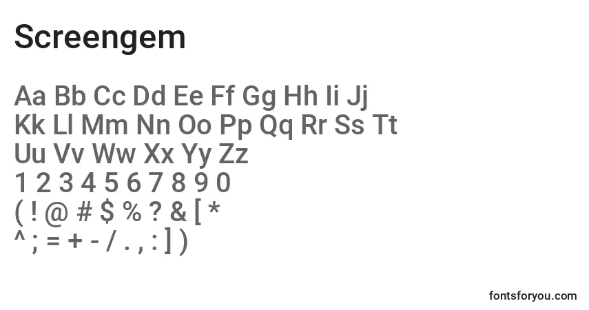Czcionka Screengem – alfabet, cyfry, specjalne znaki
