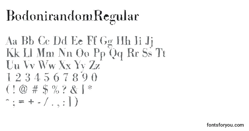 A fonte BodonirandomRegular – alfabeto, números, caracteres especiais