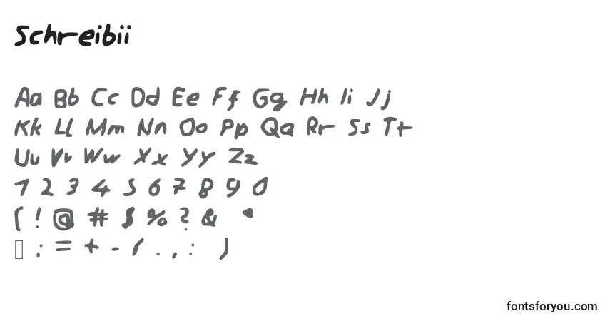 Czcionka Schreibii – alfabet, cyfry, specjalne znaki