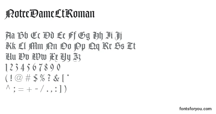A fonte NotreDameLtRoman – alfabeto, números, caracteres especiais