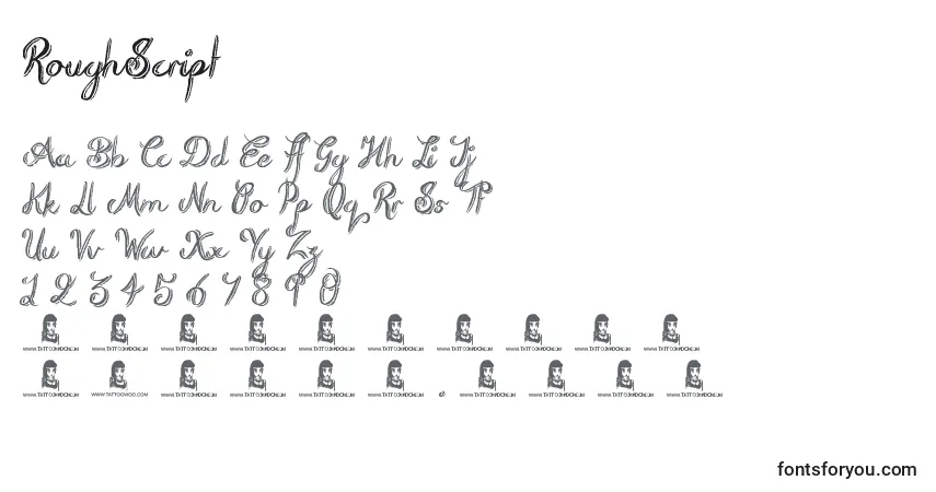 Czcionka RoughScript – alfabet, cyfry, specjalne znaki
