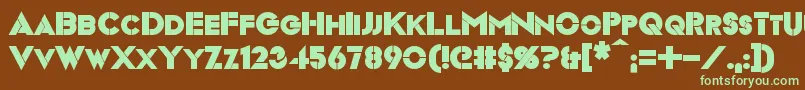 フォントVideopacBold – 緑色の文字が茶色の背景にあります。