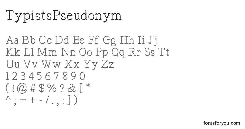 Czcionka TypistsPseudonym – alfabet, cyfry, specjalne znaki