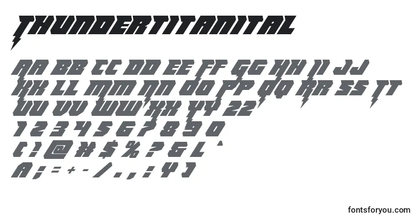Schriftart Thundertitanital – Alphabet, Zahlen, spezielle Symbole