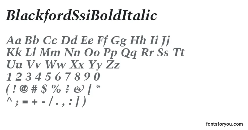 Schriftart BlackfordSsiBoldItalic – Alphabet, Zahlen, spezielle Symbole