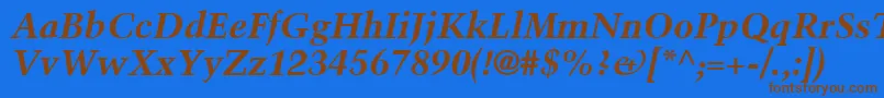 フォントBlackfordSsiBoldItalic – 茶色の文字が青い背景にあります。