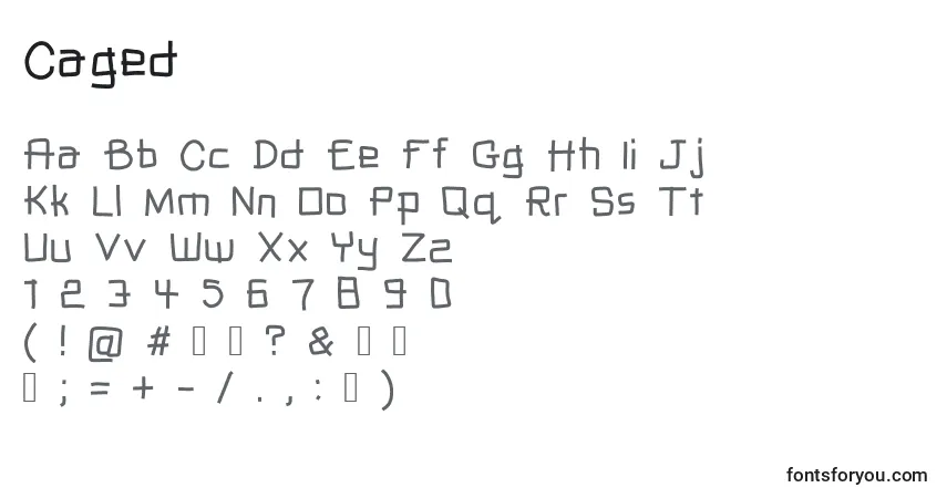 Czcionka Caged – alfabet, cyfry, specjalne znaki