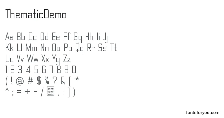 Fuente ThematicDemo - alfabeto, números, caracteres especiales