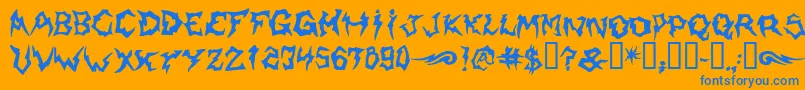 Shaman-Schriftart – Blaue Schriften auf orangefarbenem Hintergrund