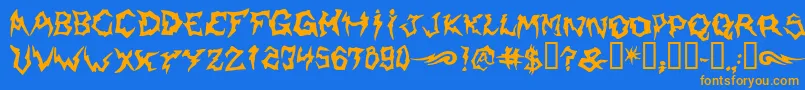 フォントShaman – オレンジ色の文字が青い背景にあります。