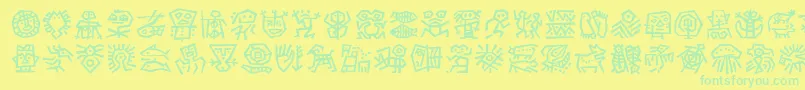 DfAncestorItcTt-Schriftart – Grüne Schriften auf gelbem Hintergrund