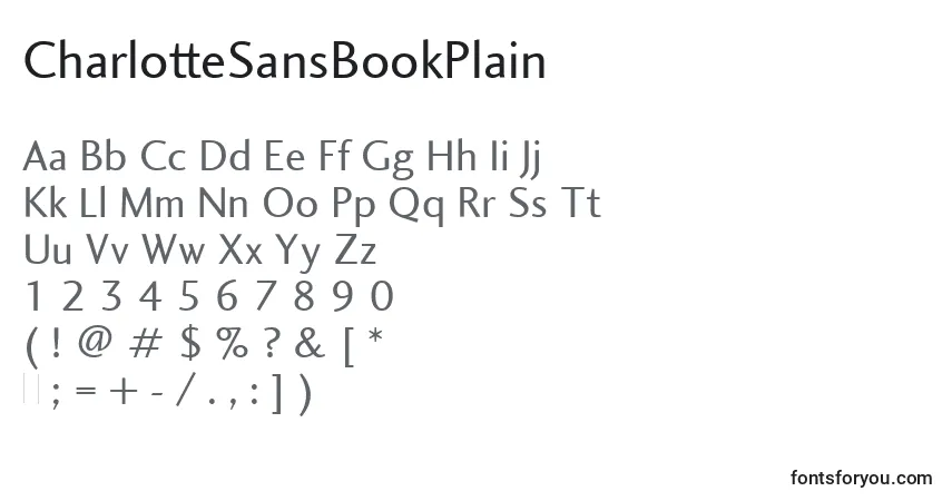 A fonte CharlotteSansBookPlain – alfabeto, números, caracteres especiais