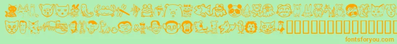 Sakabeanimal01-Schriftart – Orangefarbene Schriften auf grünem Hintergrund