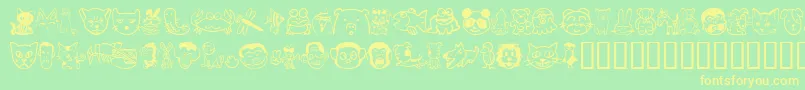 Sakabeanimal01-fontti – keltaiset fontit vihreällä taustalla