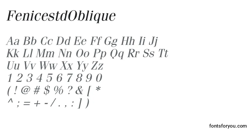 Шрифт FenicestdOblique – алфавит, цифры, специальные символы