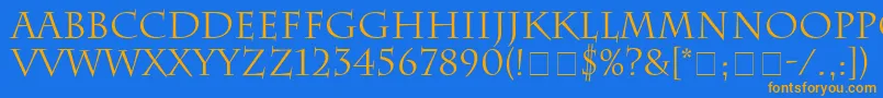 フォントSenatusSsi – オレンジ色の文字が青い背景にあります。