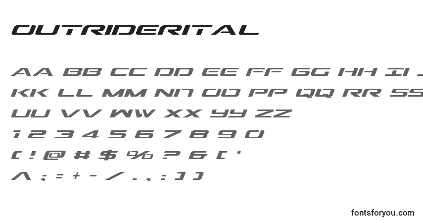Czcionka Outriderital – alfabet, cyfry, specjalne znaki