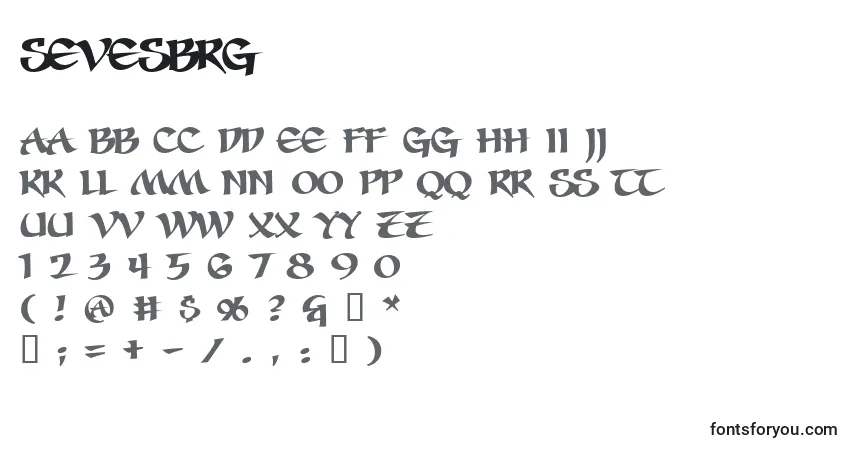 Czcionka Sevesbrg – alfabet, cyfry, specjalne znaki