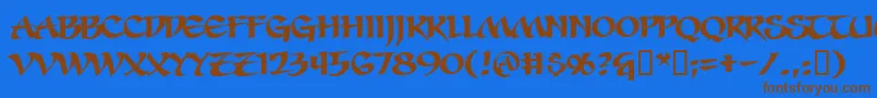 フォントSevesbrg – 茶色の文字が青い背景にあります。
