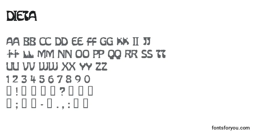 Шрифт Dieta – алфавит, цифры, специальные символы
