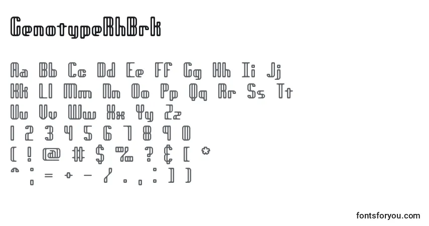 Czcionka GenotypeRhBrk – alfabet, cyfry, specjalne znaki