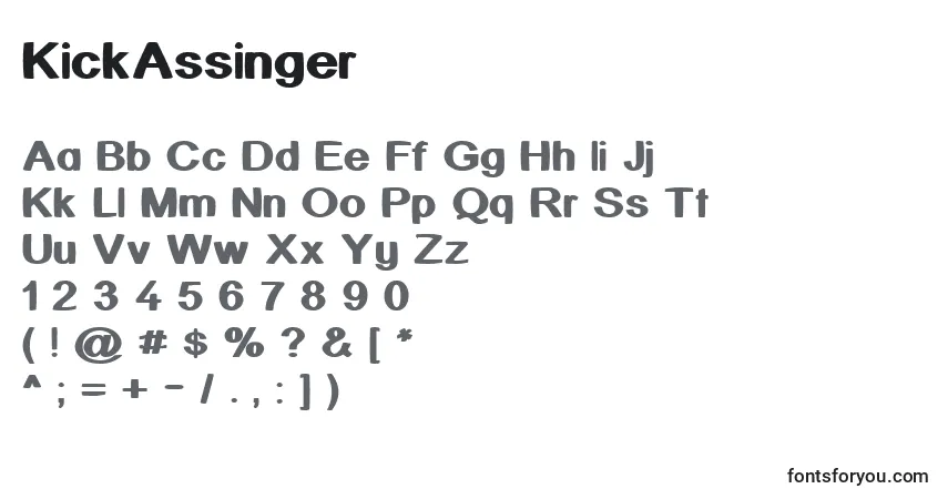 Schriftart KickAssinger – Alphabet, Zahlen, spezielle Symbole