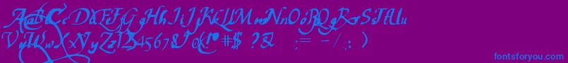 PwChancelaresca-fontti – siniset fontit violetilla taustalla