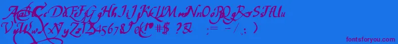 PwChancelaresca Font – Purple Fonts on Blue Background