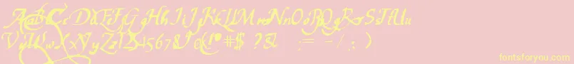 PwChancelaresca-Schriftart – Gelbe Schriften auf rosa Hintergrund