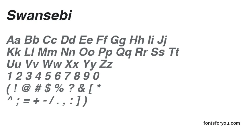 Schriftart Swansebi – Alphabet, Zahlen, spezielle Symbole