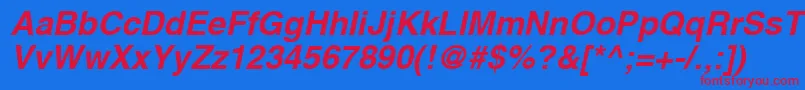 Swansebi-Schriftart – Rote Schriften auf blauem Hintergrund