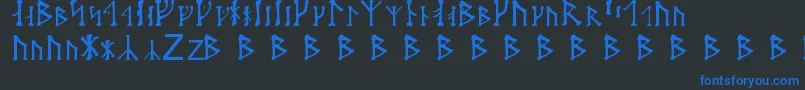 Futharken-Schriftart – Blaue Schriften auf schwarzem Hintergrund