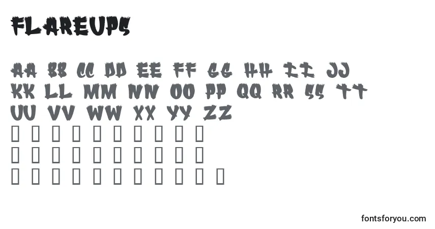 Czcionka Flareups – alfabet, cyfry, specjalne znaki