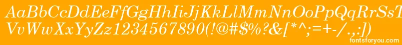 CenturySchoolbookSsiItalic-Schriftart – Weiße Schriften auf orangefarbenem Hintergrund