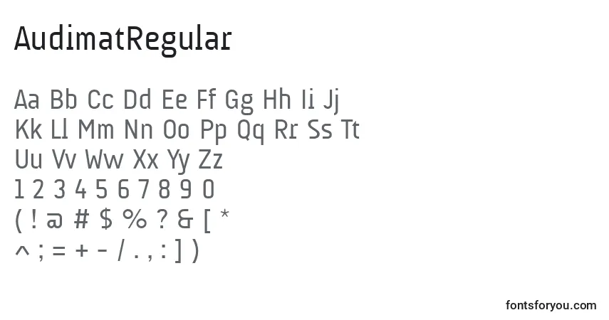 A fonte AudimatRegular – alfabeto, números, caracteres especiais