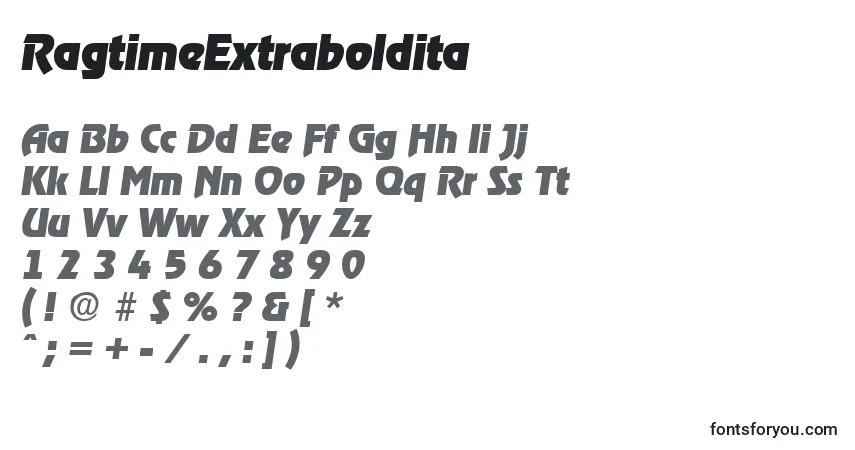A fonte RagtimeExtraboldita – alfabeto, números, caracteres especiais