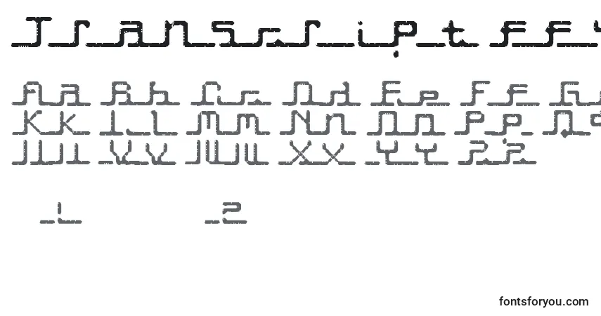 Fuente Transcript ffy - alfabeto, números, caracteres especiales