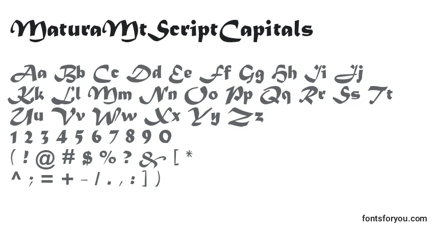A fonte MaturaMtScriptCapitals – alfabeto, números, caracteres especiais
