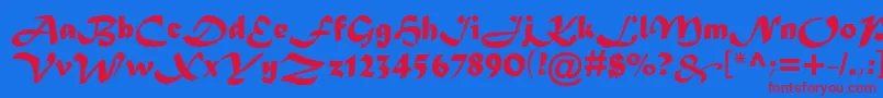 MaturaMtScriptCapitals Font – Red Fonts on Blue Background