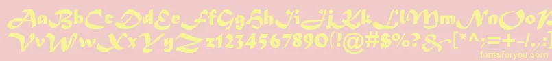 MaturaMtScriptCapitals-Schriftart – Gelbe Schriften auf rosa Hintergrund