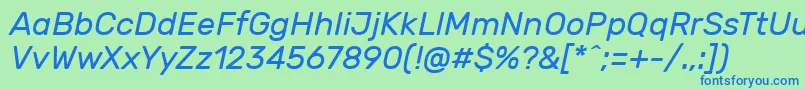 RubikItalic-Schriftart – Blaue Schriften auf grünem Hintergrund
