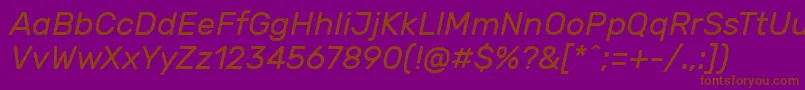 RubikItalic-Schriftart – Braune Schriften auf violettem Hintergrund