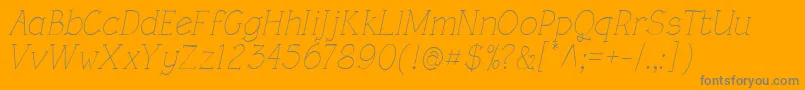 Weitere Informationen zur RoughLtLightItalic-Schriftart RoughLtLightItalic-Schriftart – Graue Schriften auf orangefarbenem Hintergrund